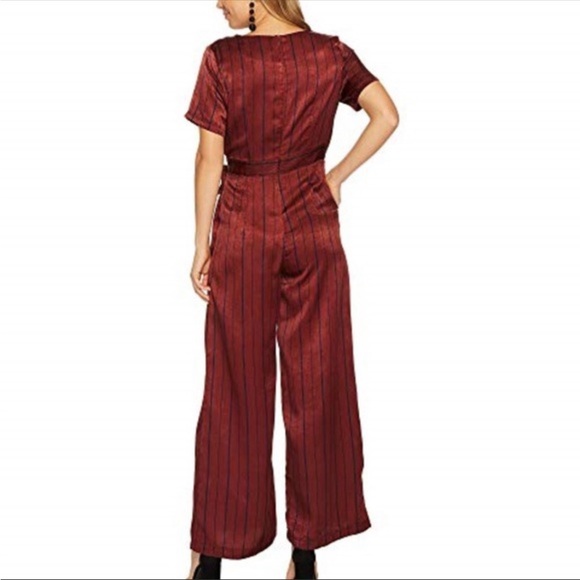 Anthropologie J.O.A. Burgundy Striped Jumpsuit - Picture 2 of 11